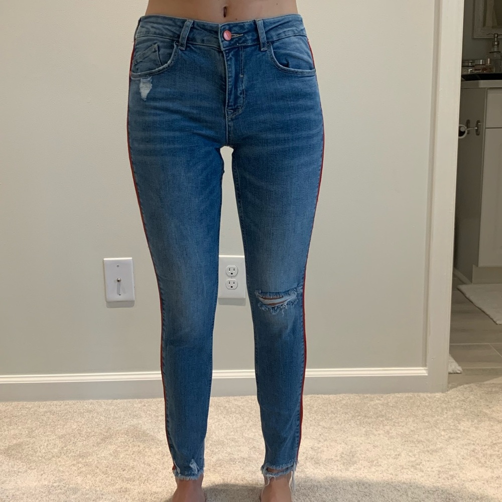 Zara Jeans with Red Stripe